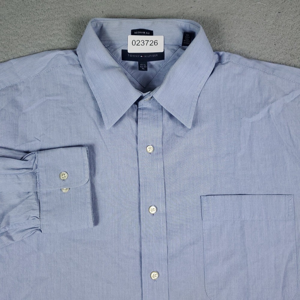 Tommy Hilfiger Shirt Mens 17.5 XL Blue Dress Button Up Long Sleeve *